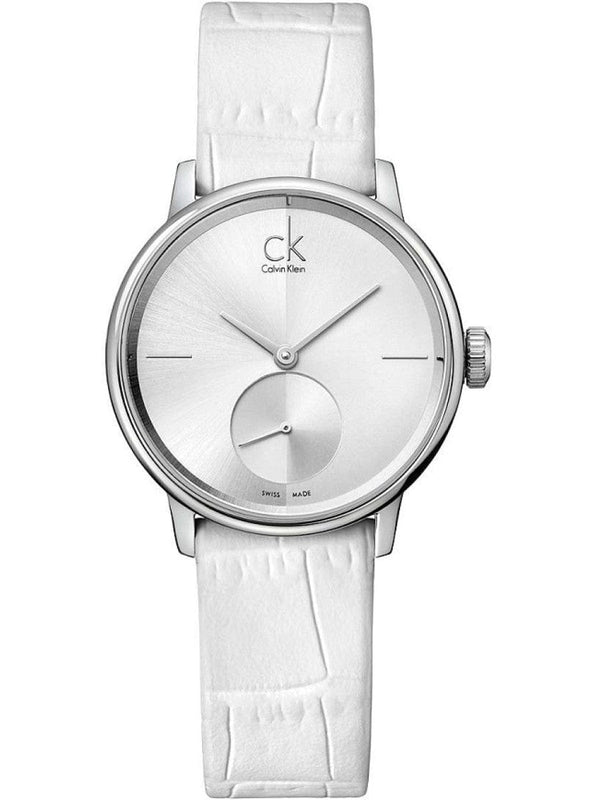 Buy Shop Calvin Klein Accent Silver Dial White Leather Strap Watch for Women - K2Y231K6 USA Online