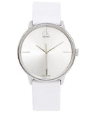Buy Shop Calvin Klein Accent Silver Dial White Leather Strap Watch for Women - K2Y2X1K6 USA Online