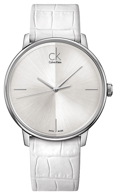 Buy Shop Calvin Klein Accent Silver Dial White Leather Strap Watch for Women - K2Y2X1K6 USA Online