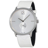 Calvin Klein Accent Silver Dial White Leather Strap Watch for Women - K2Y211K6