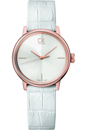Buy Shop Calvin Klein Accent White Dial White Leather Strap Watch for Women - K2Y2Y6K6 USA Online