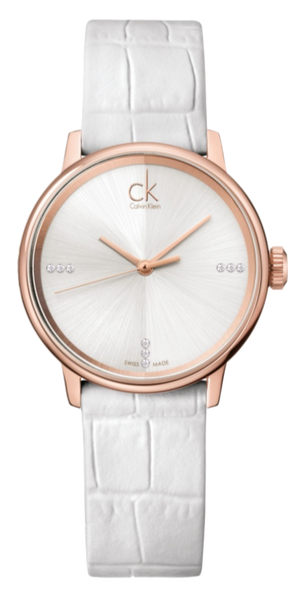 Buy Shop Calvin Klein Accent White Dial White Leather Strap Watch for Women - K2Y2Y6KW USA Online