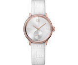 Calvin Klein Accent Silver Dial White Leather Strap Watch for Women - K2Y216K6