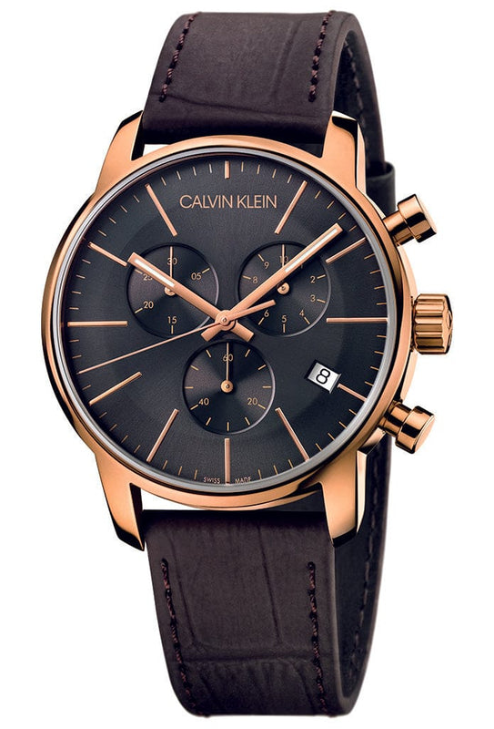 Buy Shop Calvin Klein City Chronograph Grey Dial Brown Leather Strap Watch for Men - K2G276G3 USA Online