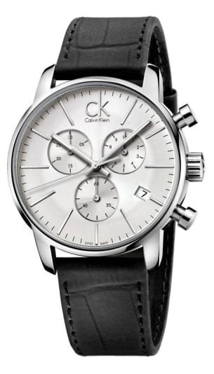Buy Shop Calvin Klein City Chronograph Silver Dial Black Leather Strap Watch for Men - K2G271C6 USA Online