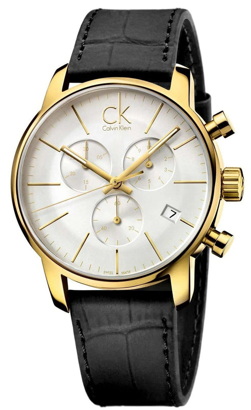Buy Shop Calvin Klein City Chronograph Silver Dial Black Leather Strap Watch for Men - K2G275C6 USA Online