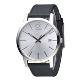 Buy Shop Calvin Klein City Date Silver Dial Black Leather Strap Watch for Men - K2G2G1C6 USA Online