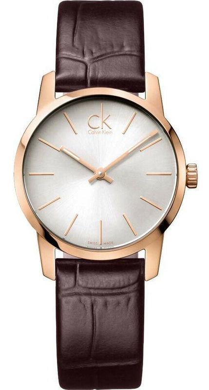 Buy Shop Calvin Klein City White & Gold Dial Brown Leather Strap Watch For Women - K2G23620 USA Online