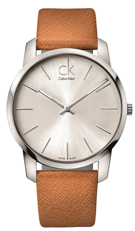 Buy Shop Calvin Klein City Quartz White Dial Light Brown Leather Strap Watch For Men - K2G21138 USA Online