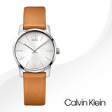 Buy Shop Calvin Klein City Silver Dial Light Brown Leather Strap Watch For Women- K2G23120 USA Online