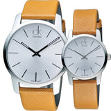 Buy Shop Calvin Klein City Silver Dial Light Brown Leather Strap Watch For Women- K2G23120 USA Online
