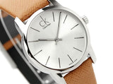 Buy Shop Calvin Klein City Silver Dial Light Brown Leather Strap Watch For Women- K2G23120 USA Online