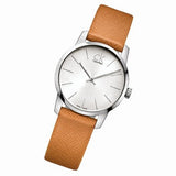 Buy Shop Calvin Klein City Silver Dial Light Brown Leather Strap Watch For Women- K2G23120 USA Online