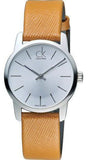 Buy Shop Calvin Klein City Silver Dial Light Brown Leather Strap Watch For Women- K2G23120 USA Online