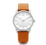 Buy Shop Calvin Klein City Silver Dial Light Brown Leather Strap Watch For Women- K2G23120 USA Online