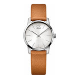 Buy Shop Calvin Klein City Silver Dial Light Brown Leather Strap Watch For Women- K2G23120 USA Online