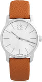 Buy Shop Calvin Klein City Silver Dial Light Brown Leather Strap Watch For Women- K2G23120 USA Online