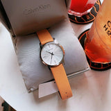Buy Shop Calvin Klein City Silver Dial Orange Leather Strap Watch for Women - K2G231G6 USA Online