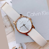 Buy Shop Calvin Klein City Silver Dial White Leather Strap Watch for Women - K2G236X6 USA Online