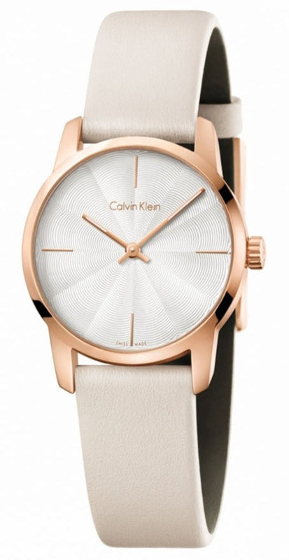 Buy Shop Calvin Klein City Silver Dial White Leather Strap Watch for Women - K2G236X6 USA Online