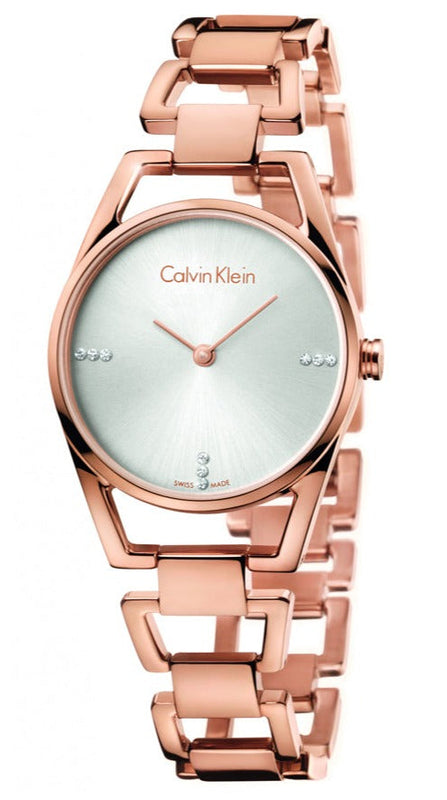Buy Shop Calvin Klein Dainty Diamonds Silver Dial Rose Gold Steel Strap Watch for Women - K7L2364T USA Online