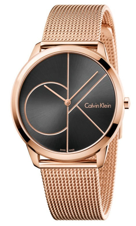 Buy Shop Calvin Klein Minimal Black Dial Rose Gold Mesh Bracelet Watch for Men - K3M21621 USA Online
