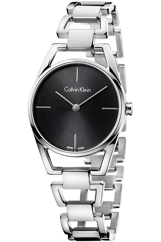 Buy Shop Calvin Klein Dainty Black Dial Silver Steel Strap Watch for Women - K7L23141 USA Online
