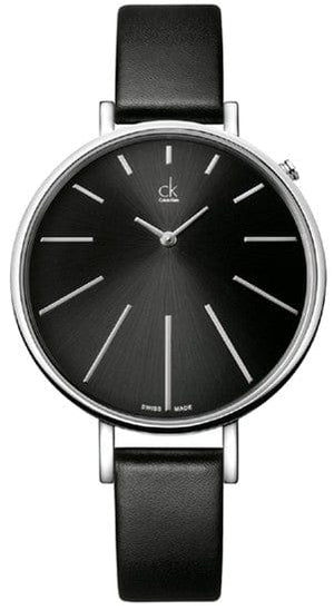 Buy Shop Calvin Klein Equal Black Dial Black Leather Strap Watch for Women - K3E231C1 USA Online