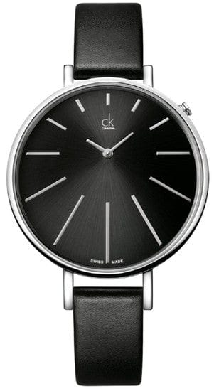 Buy Shop Calvin Klein Equal Black Dial Black Leather Strap Watch for Women - K3E231C1 USA Online