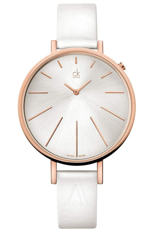 Buy Shop Calvin Klein Equal Silver Dial White Leather Strap Watch for Women - K3E236L6 USA Online