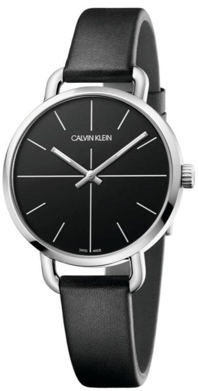 Buy Shop Calvin Klein Even Black Dial Black Leather Strap Watch for Women - K7B231CZ USA Online