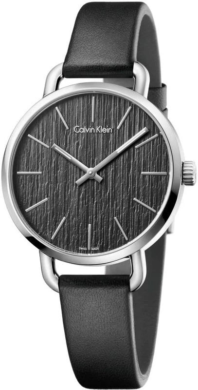 Buy Shop Calvin Klein Even Black Dial Black Leather Strap Watch for Women - K7B231C1 USA Online