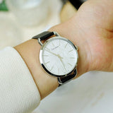 Buy Shop Calvin Klein Even Silver Black Leather Strap Watch for Women - K7B231C6 USA Online