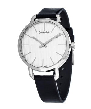 Buy Shop Calvin Klein Even Silver Black Leather Strap Watch for Women - K7B231C6 USA Online