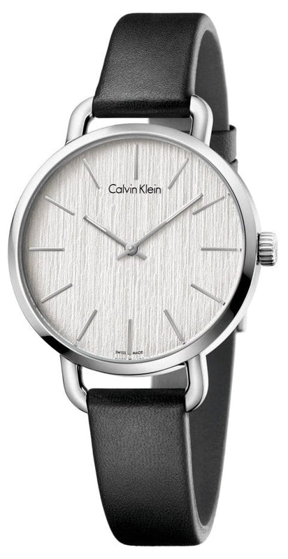 Buy Shop Calvin Klein Even Silver Black Leather Strap Watch for Women - K7B231C6 USA Online