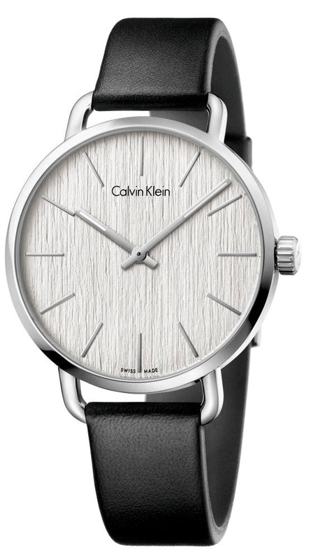 Buy Shop Calvin Klein Even White Dial Black Leather Strap Watch for Women - K7B211C6 USA Online