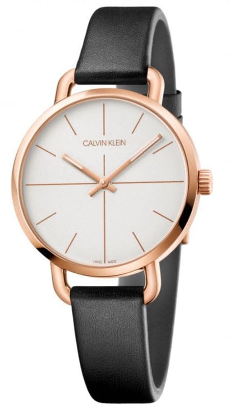 Buy Shop Calvin Klein Even White Dial Black Leather Strap Watch for Women - K7B236C6 USA Online
