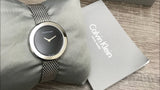 Buy Shop Calvin Klein Firm Black Dial Silver Mesh Bracelet Watch for Women - K3N23121 USA Online