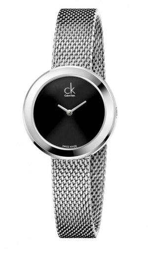 Buy Shop Calvin Klein Firm Black Dial Silver Mesh Bracelet Watch for Women - K3N23121 USA Online