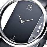 Buy Shop Calvin Klein Glam Transparent Dial Black Leather Strap Watch for Women - K9423107 USA Online