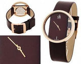 Buy Shop Calvin Klein Glam Transparent Dial Brown Leather Strap Watch for Women - K9423303 USA Online