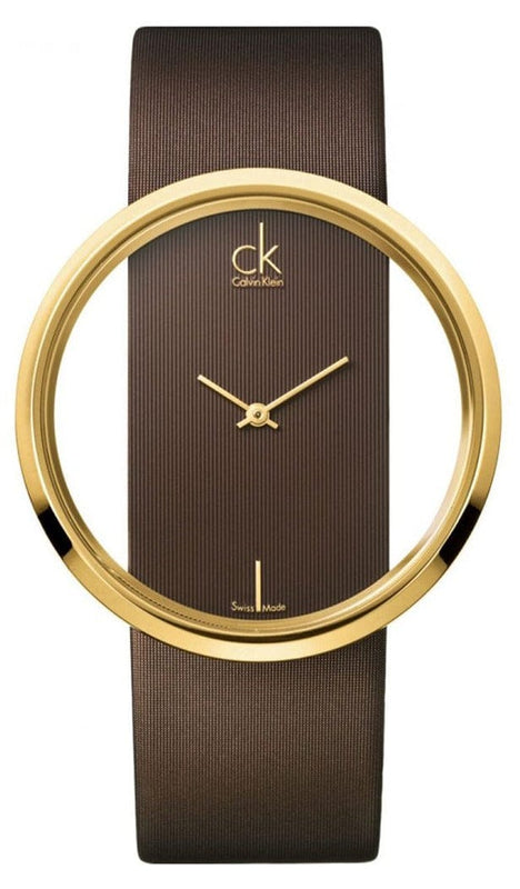 Buy Shop Calvin Klein Glam Transparent Dial Brown Leather Strap Watch for Women - K9423503 USA Online