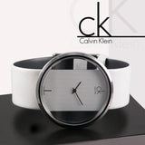 Buy Shop Calvin Klein Glam Transparent Dial White Leather Strap Watch for Women - K9423101 USA Online