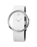 Buy Shop Calvin Klein Glam Transparent Dial White Leather Strap Watch for Women - K9423101 USA Online