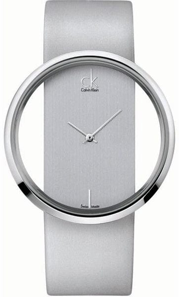 Buy Shop Calvin Klein Glam Transparent Silver Dial Grey Leather Strap Watch for Women - K9423193 USA Online