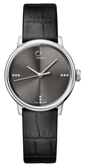 Buy Shop Calvin Klein Grey Dial Black Leather Strap Watch for Women - K2Y2Y1CU USA Online