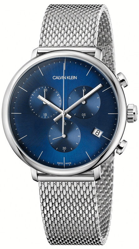 Buy Shop Calvin Klein High Noon Chronograph Blue Dial Silver Mesh Bracelet Watch for Men - K8M2712N USA Online