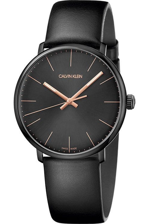 Buy Shop Calvin Klein High Noon Quartz Black Dial Black Leather Strap Watch for Men - K8M214CB USA Online
