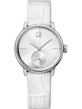 Calvin Klein Accent Silver Dial White Leather Strap Watch for Women - K2Y231K6