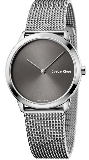 Buy Shop Calvin Klein Minimal Grey Dial Silver Mesh Bracelet Watch for Men - K3M22124 USA Online